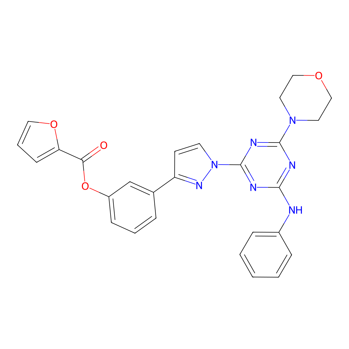3-(1-(4-Morpholino-6-(phenylamino)-1,3,5-triazin-2-yl)-1H-pyrazol-3-yl)phenyl furan-2-carboxylate molecular structure, CAS 3047493-70-6