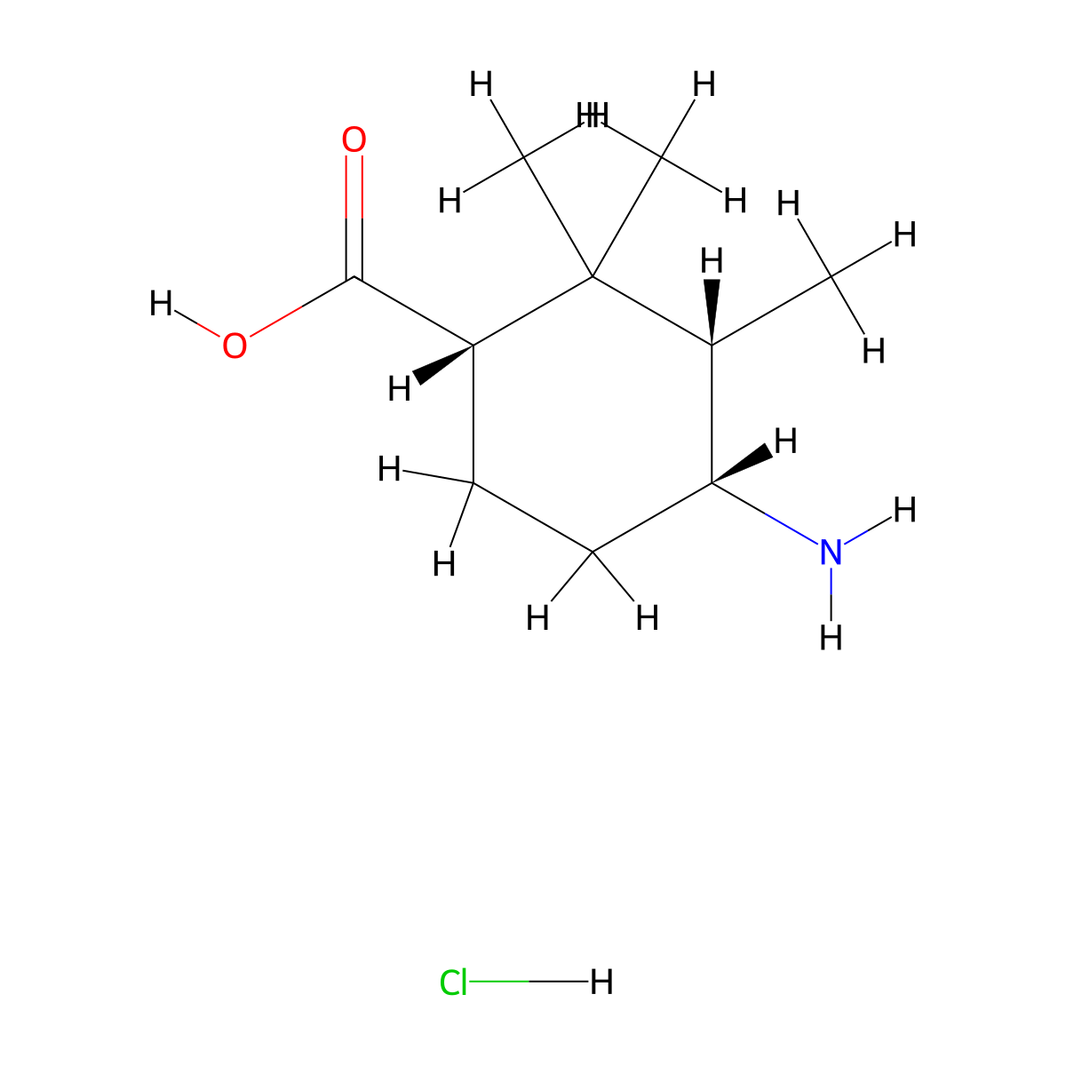 (1S,3S,4R)-4-amino-2,2,3-trimethylcyclohexane-1-carboxylic acid hydrochloride molecular structure, CAS 3048487-74-4