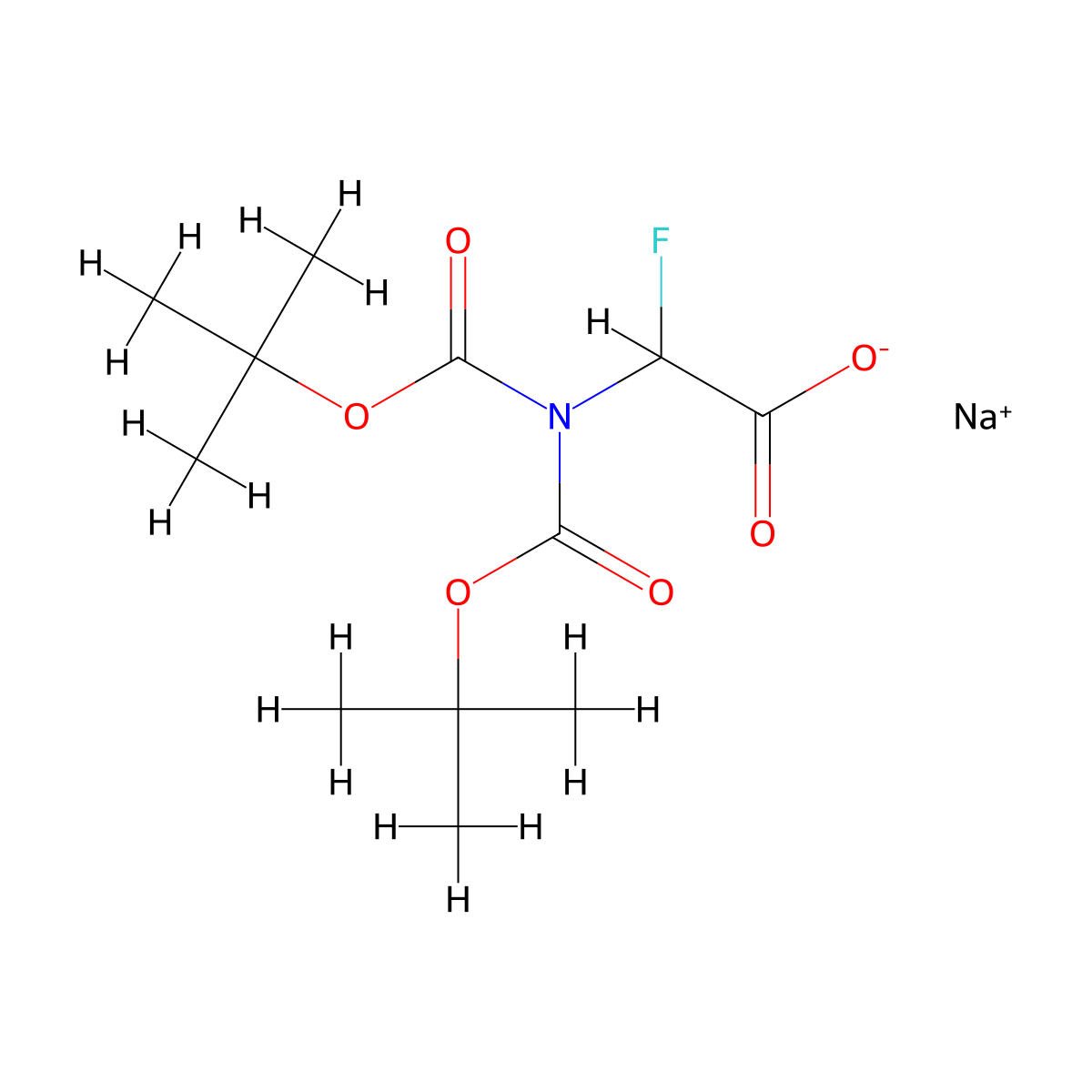 Sodium 2-{bis[(tert-butoxy)carbonyl]amino}-2-fluoroacetate molecular structure, CAS 3048588-09-3