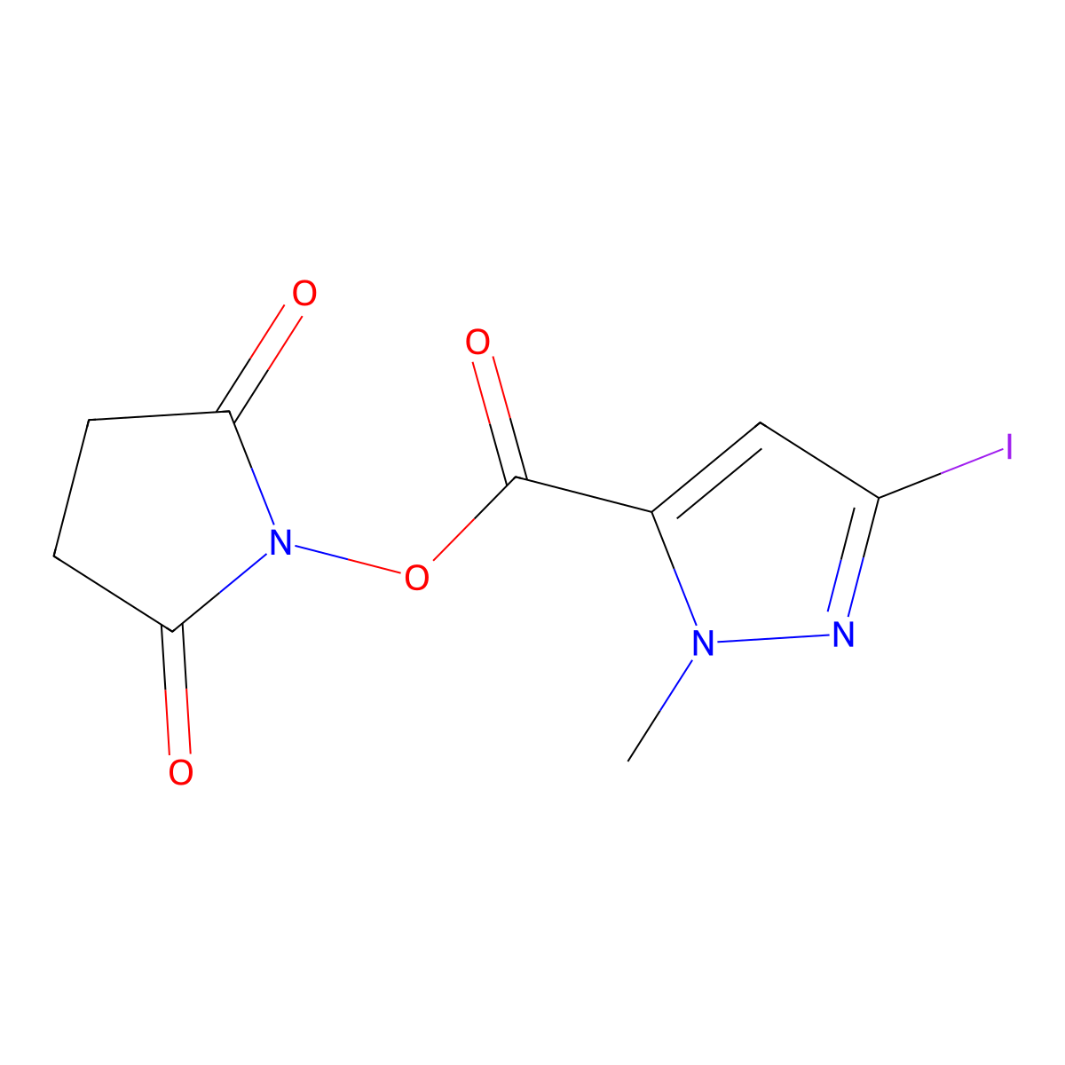 2,5-dioxopyrrolidin-1-yl 3-iodo-1-methyl-1H-pyrazole-5-carboxylate molecular structure, CAS 3048596-77-3
