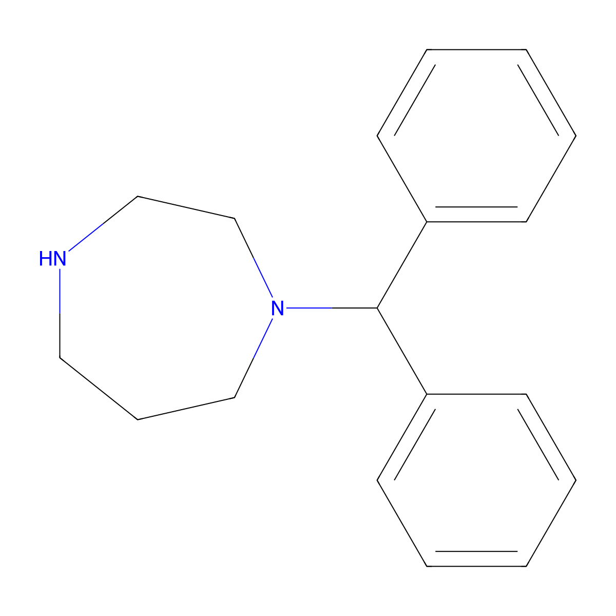 1-(Diphenylmethyl)hexahydro-1H-1,4-diazepine molecular structure, CAS 30486-56-7