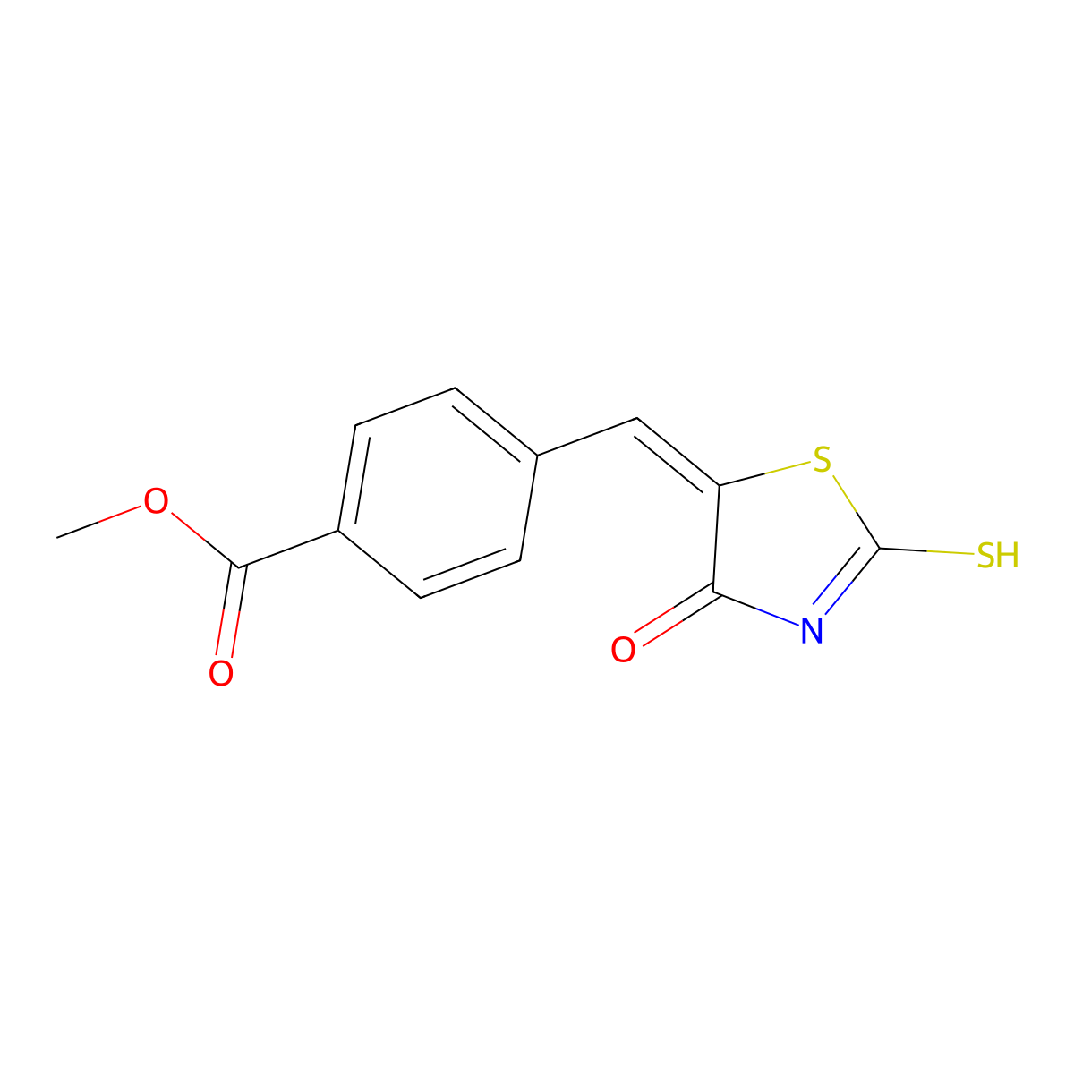 Methyl 4-[(4-oxo-2-sulfanylidene-1,3-thiazolidin-5-ylidene)methyl]benzoate molecular structure, CAS 304861-41-4