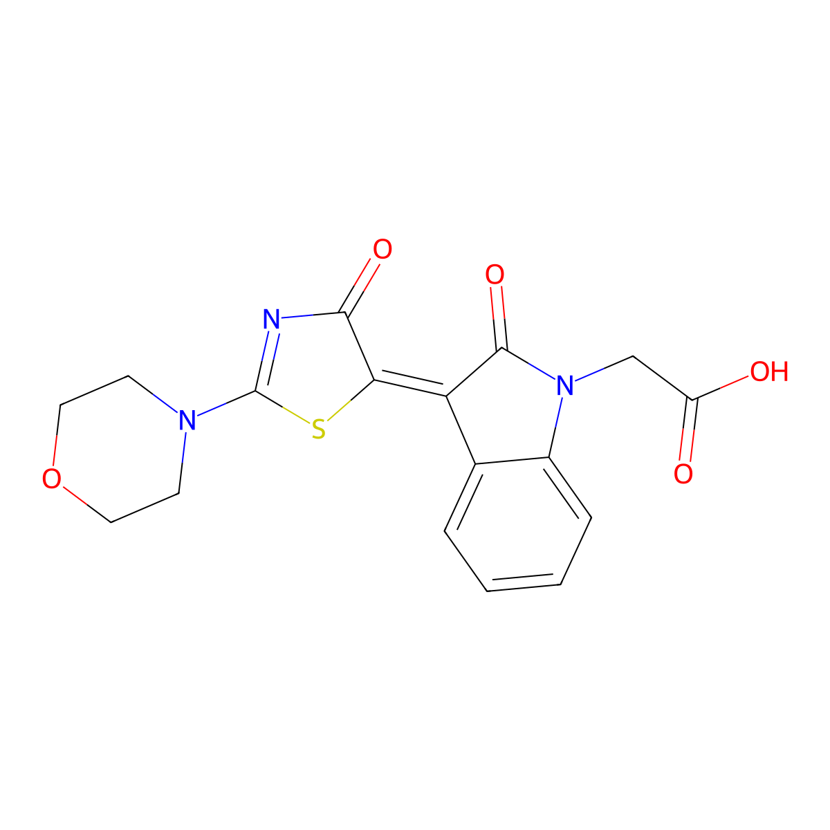 2,3-Dihydro-3-[2-(4-morpholinyl)-4-oxo-5(4H)-thiazolylidene]-2-oxo-1H-indole-1-acetic acid molecular structure, CAS 304861-42-5