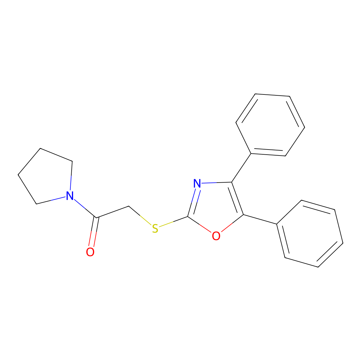 2-((4,5-Diphenyloxazol-2-yl)thio)-1-(pyrrolidin-1-yl)ethanone molecular structure, CAS 304862-04-2