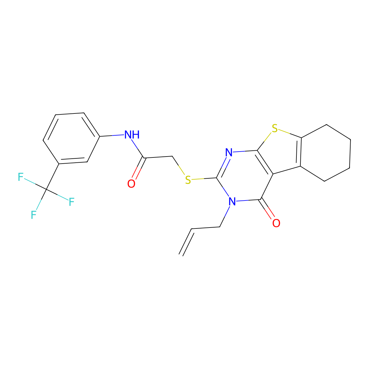 2-[(4-oxo-3-prop-2-enyl-5,6,7,8-tetrahydro-[1]benzothiolo[2,3-d]pyrimidin-2-yl)sulfanyl]-N-[3-(trifluoromethyl)phenyl]acetamide molecular structure, CAS 304862-31-5
