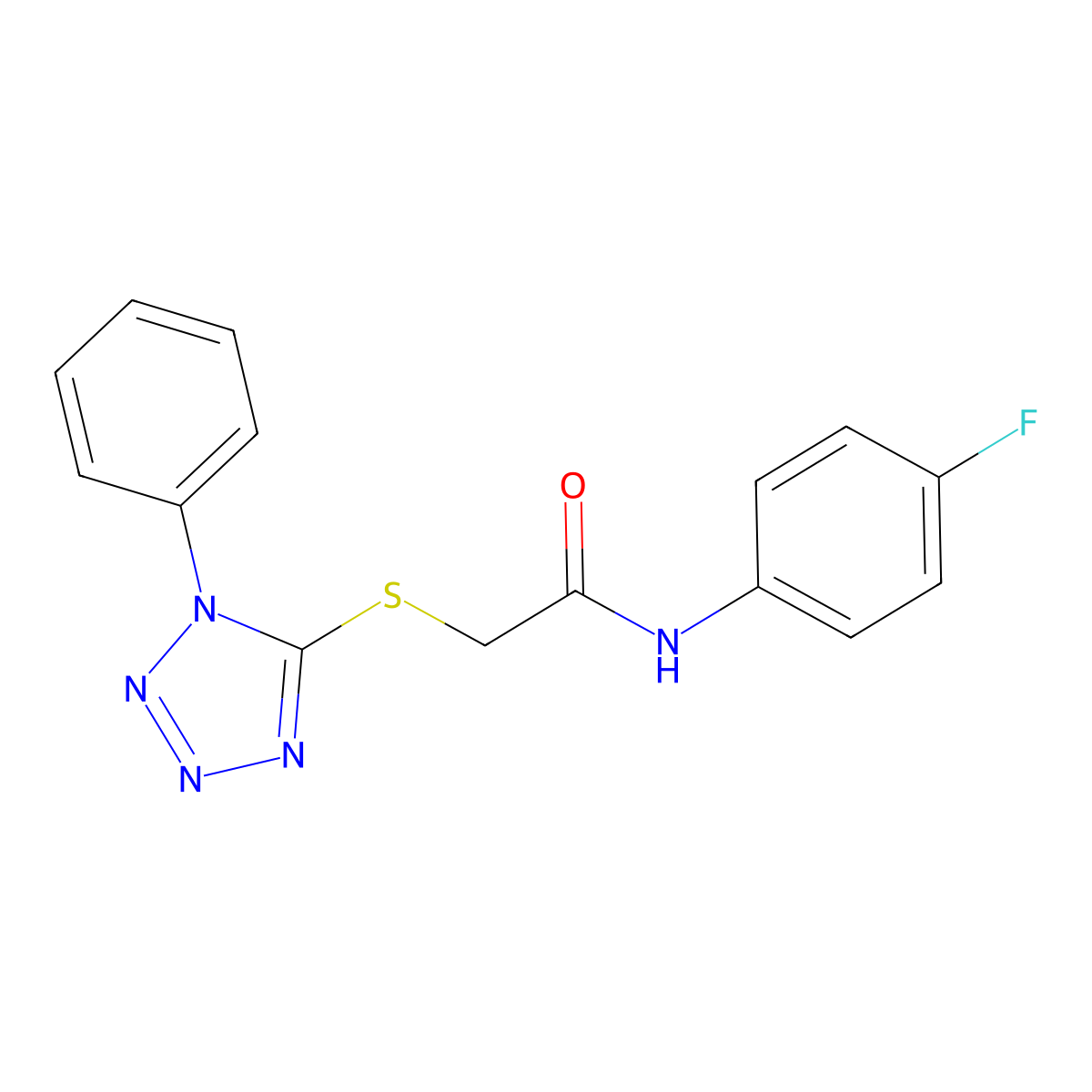 N-(4-fluorophenyl)-2-(1-phenyltetrazol-5-yl)sulfanylacetamide molecular structure, CAS 304862-43-9