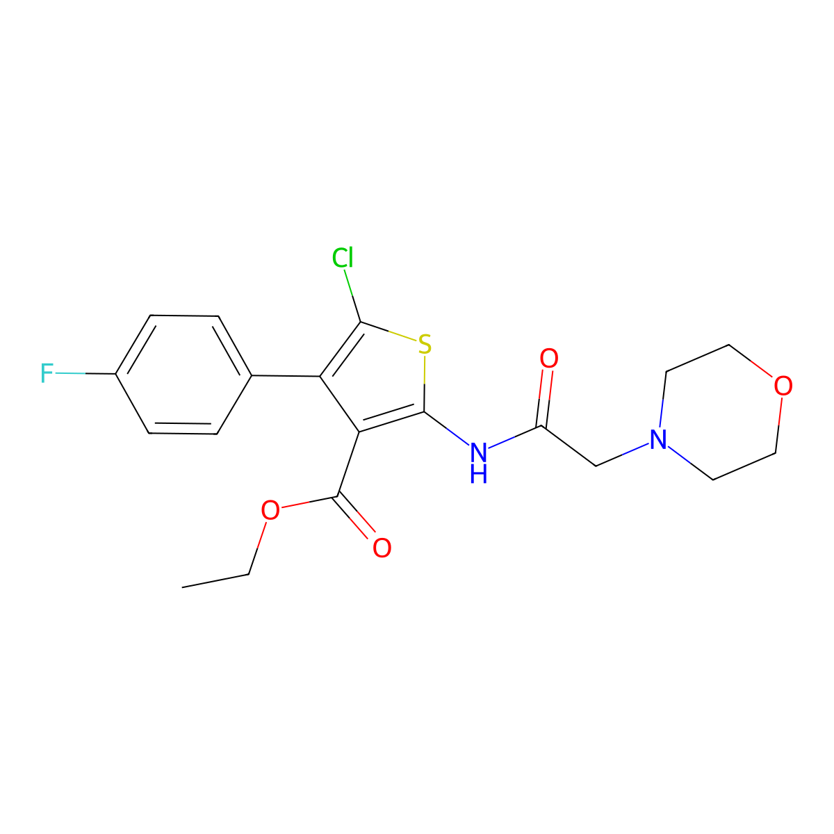 Ethyl 5-chloro-4-(4-fluorophenyl)-2-[2-(morpholin-4-yl)acetamido]thiophene-3-carboxylate molecular structure, CAS 304862-56-4