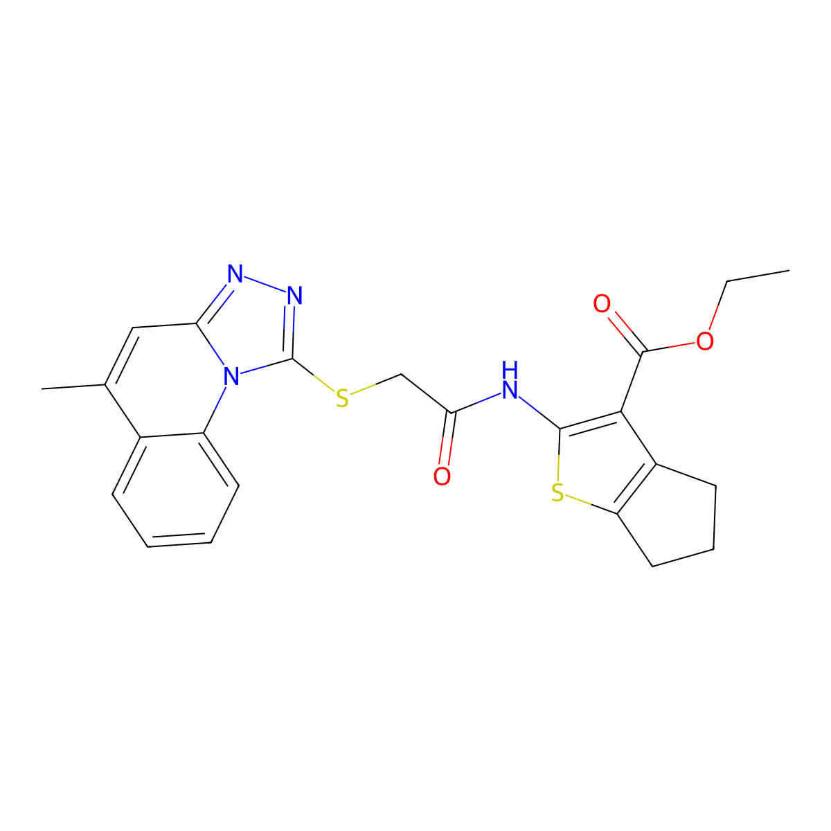 ethyl 2-({[(5-methyl[1,2,4]triazolo[4,3-a]quinolin-1-yl)sulfanyl]acetyl}amino)-5,6-dihydro-4H-cyclopenta[b]thiophene-3-carboxylate molecular structure, CAS 304862-58-6