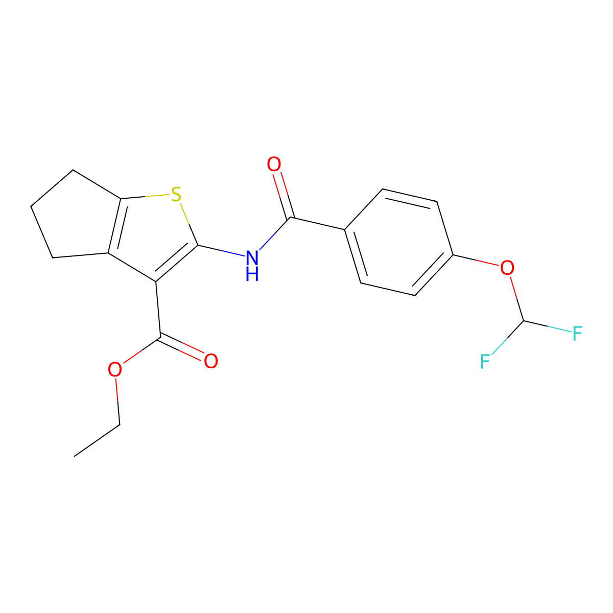 ethyl 2-[4-(difluoromethoxy)benzamido]-4H,5H,6H-cyclopenta[b]thiophene-3-carboxylate molecular structure, CAS 304862-72-4