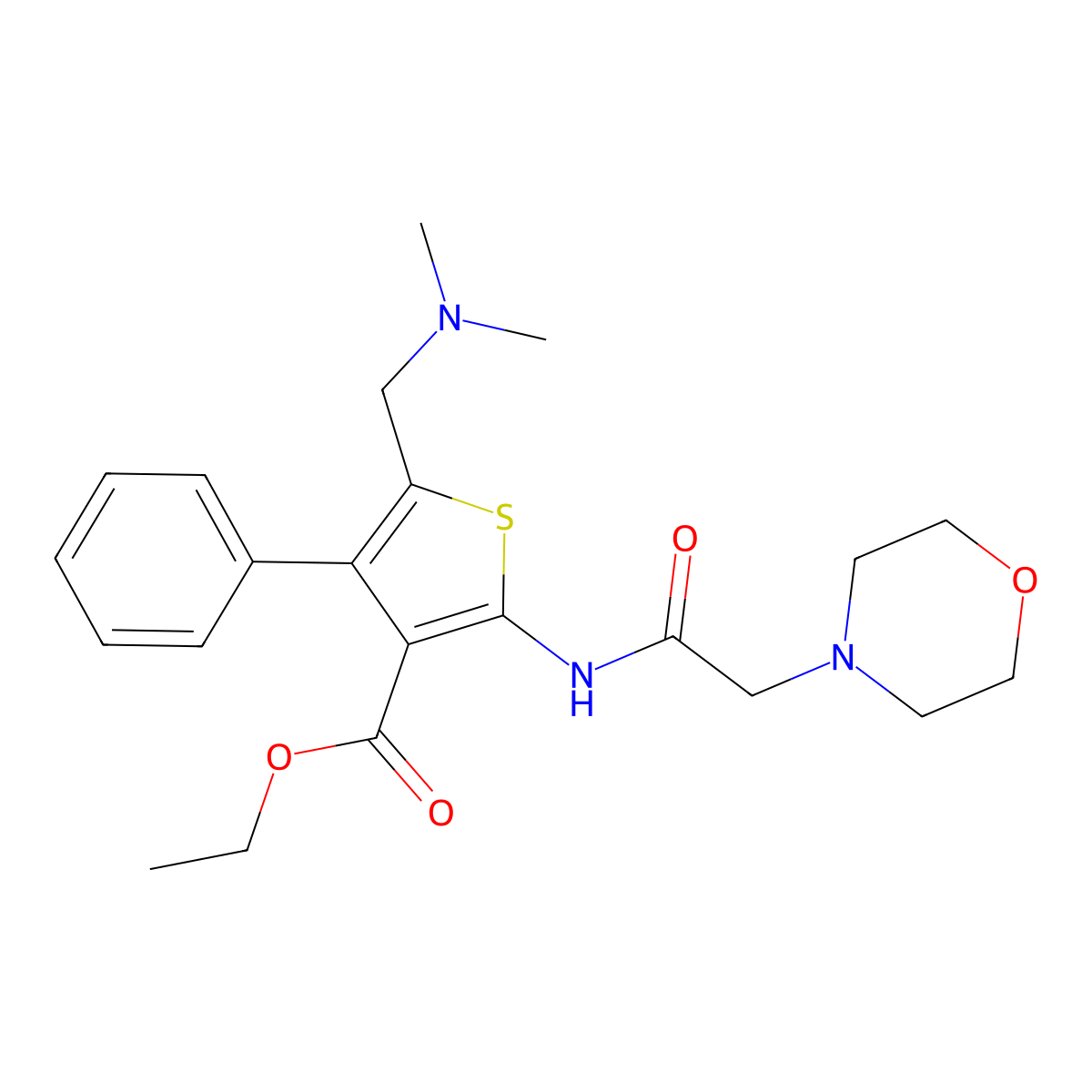 Ethyl 5-[(dimethylamino)methyl]-2-[2-(morpholin-4-yl)acetamido]-4-phenylthiophene-3-carboxylate molecular structure, CAS 304862-86-0