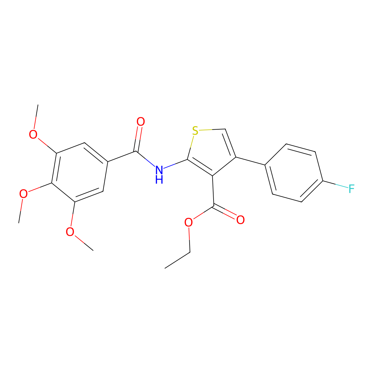 Ethyl 4-(4-fluorophenyl)-2-(3,4,5-trimethoxybenzamido)thiophene-3-carboxylate molecular structure, CAS 304863-43-2
