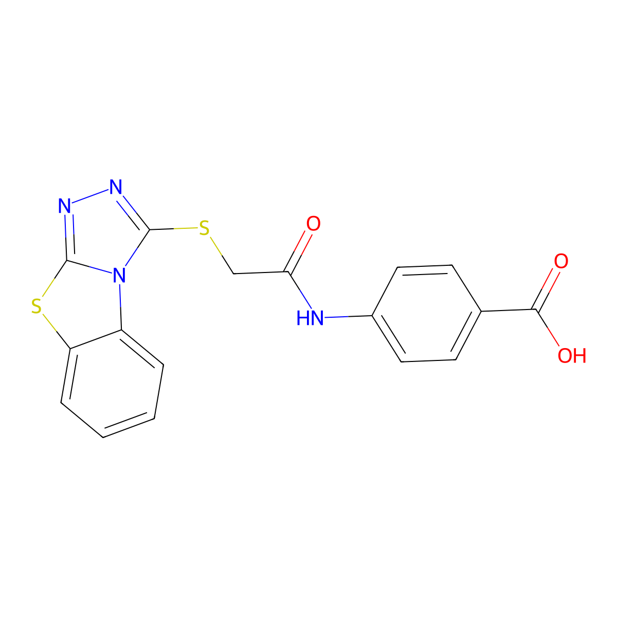 4-(2-{7-Thia-2,4,5-triazatricyclo[6.4.0.0,2,6]dodeca-1(12),3,5,8,10-pentaen-3-ylsulfanyl}acetamido)benzoic acid molecular structure, CAS 304863-59-0