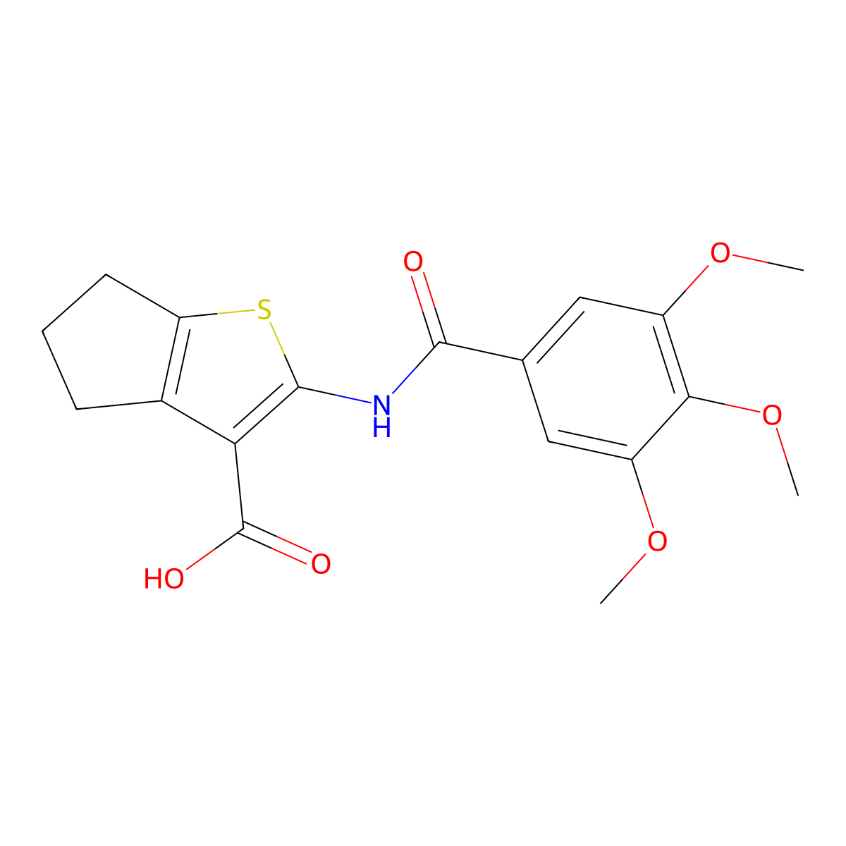 2-(3,4,5-trimethoxybenzamido)-4H,5H,6H-cyclopenta[b]thiophene-3-carboxylic acid molecular structure, CAS 304863-75-0
