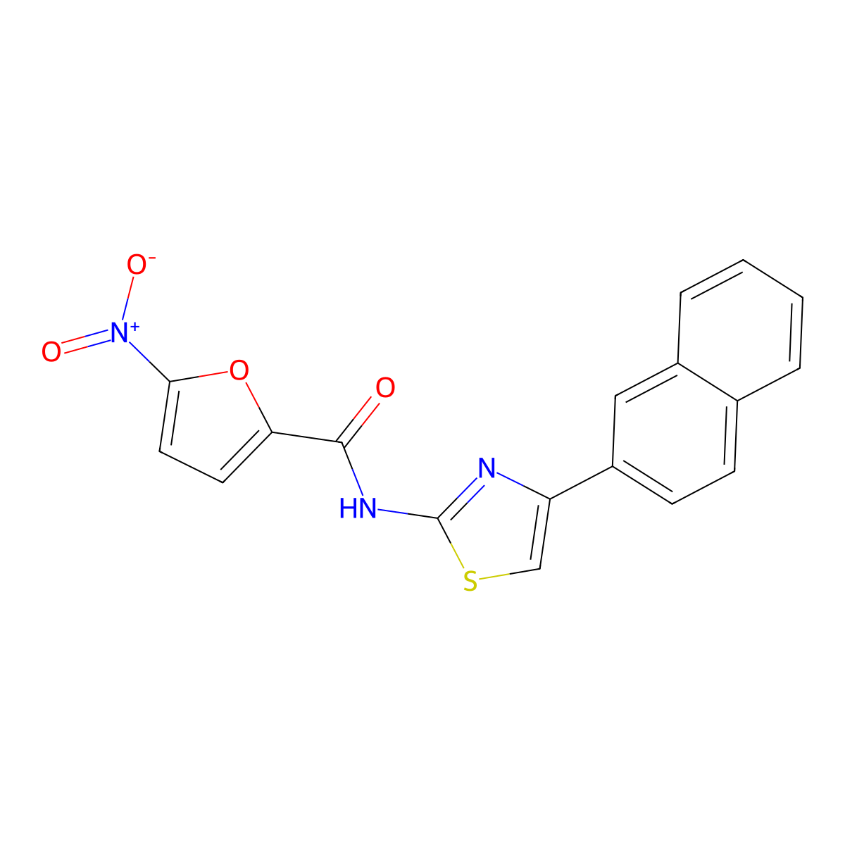 N-(4-(naphthalen-2-yl)thiazol-2-yl)-5-nitrofuran-2-carboxamide molecular structure, CAS 304864-55-9