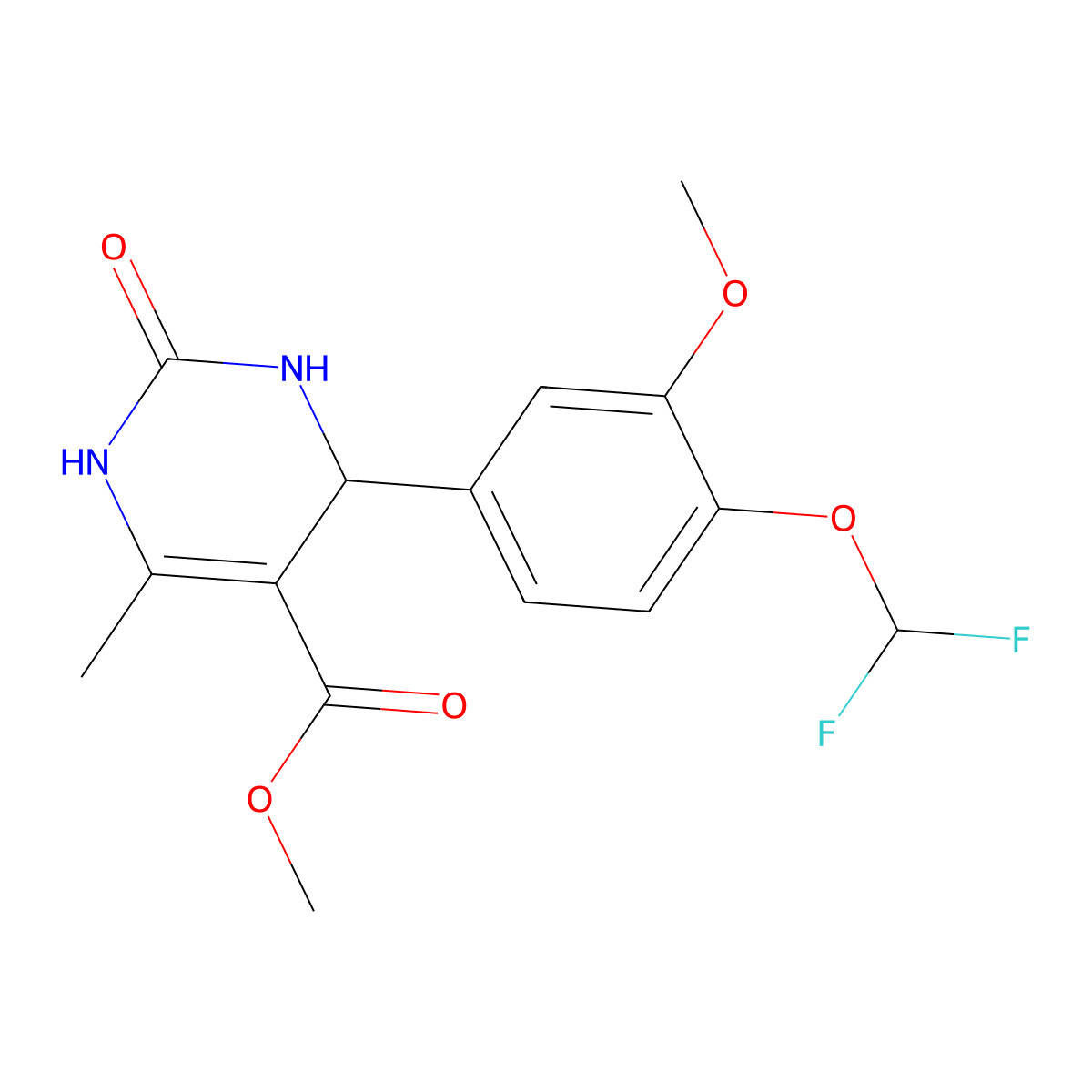 Methyl 4-[4-(difluoromethoxy)-3-methoxyphenyl]-6-methyl-2-oxo-1,2,3,4-tetrahydropyrimidine-5-carboxylate molecular structure, CAS 304864-60-6