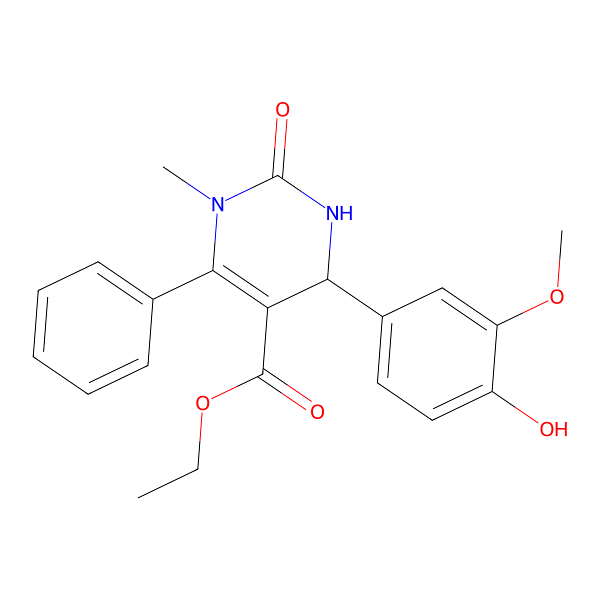 Ethyl 4-(4-hydroxy-3-methoxyphenyl)-1-methyl-2-oxo-6-phenyl-1,2,3,4-tetrahydropyrimidine-5-carboxylate molecular structure, CAS 304864-73-1