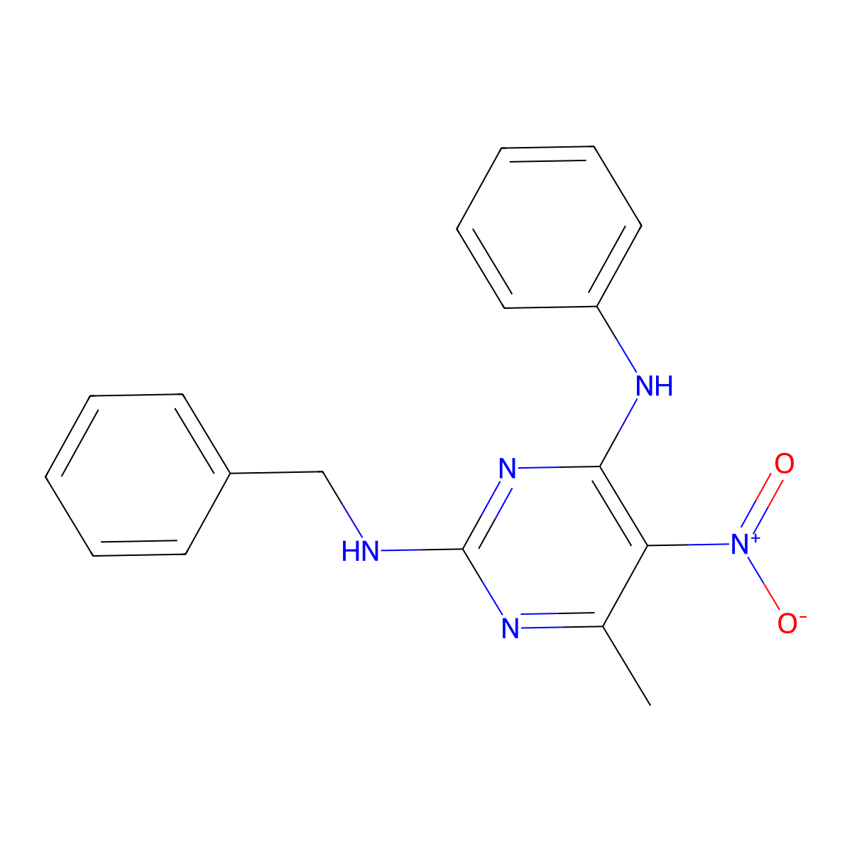 N2-benzyl-6-methyl-5-nitro-N4-phenylpyrimidine-2,4-diamine molecular structure, CAS 304864-76-4