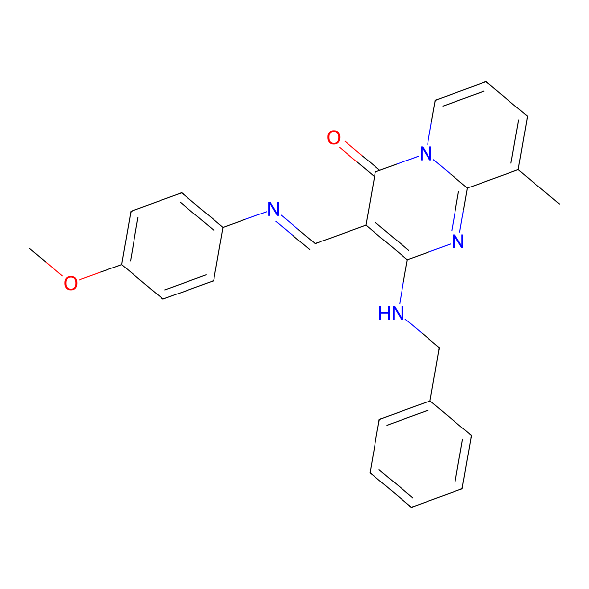 (E)-2-(benzylamino)-3-(((4-methoxyphenyl)imino)methyl)-9-methyl-4H-pyrido[1,2-a]pyrimidin-4-one molecular structure, CAS 304864-90-2