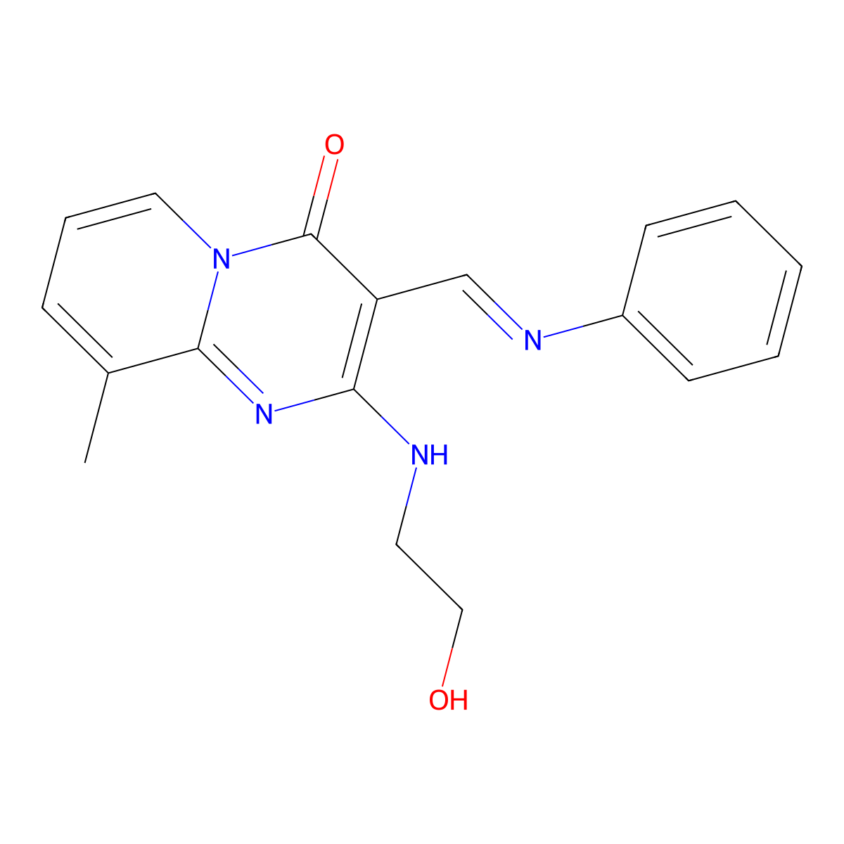 (E)-2-((2-hydroxyethyl)amino)-9-methyl-3-((phenylimino)methyl)-4H-pyrido[1,2-a]pyrimidin-4-one molecular structure, CAS 304864-98-0
