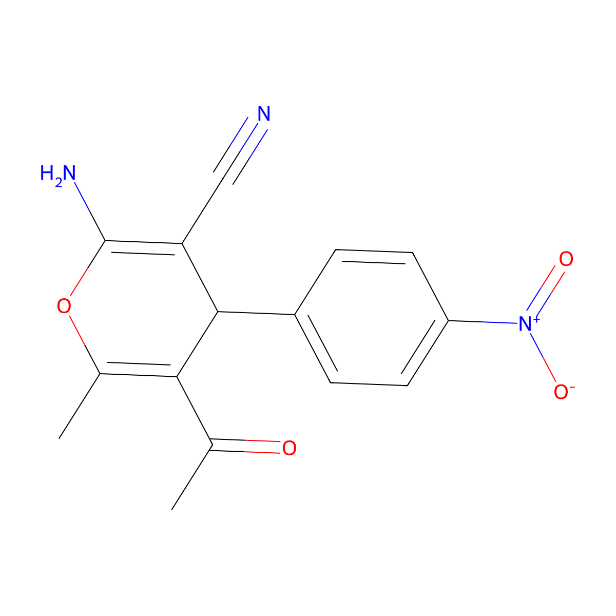 5-Acetyl-2-amino-6-methyl-4-(4-nitrophenyl)-4H-pyran-3-carbonitrile molecular structure, CAS 304868-17-5