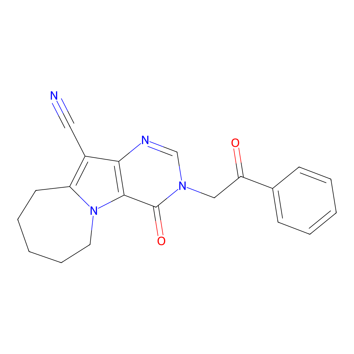 4-oxo-3-(2-oxo-2-phenylethyl)-4,6,7,8,9,10-hexahydro-3H-pyrimido[4',5':4,5]pyrrolo[1,2-a]azepine-11-carbonitrile molecular structure, CAS 304869-03-2