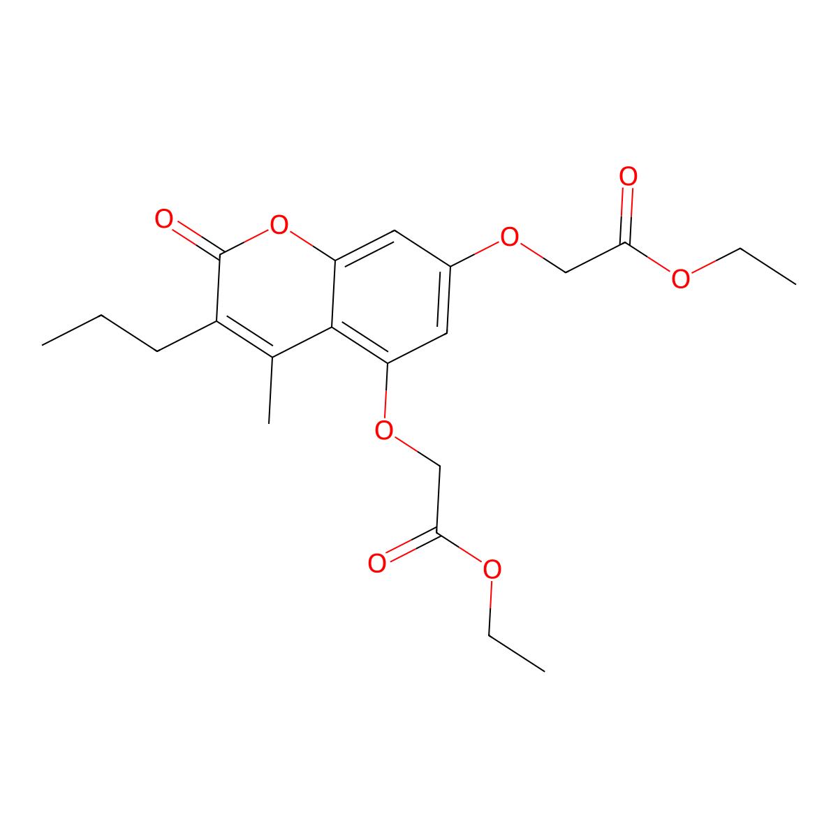 diethyl 2,2'-[(4-methyl-2-oxo-3-propyl-2H-chromene-5,7-diyl)bis(oxy)]diacetate molecular structure, CAS 304869-40-7
