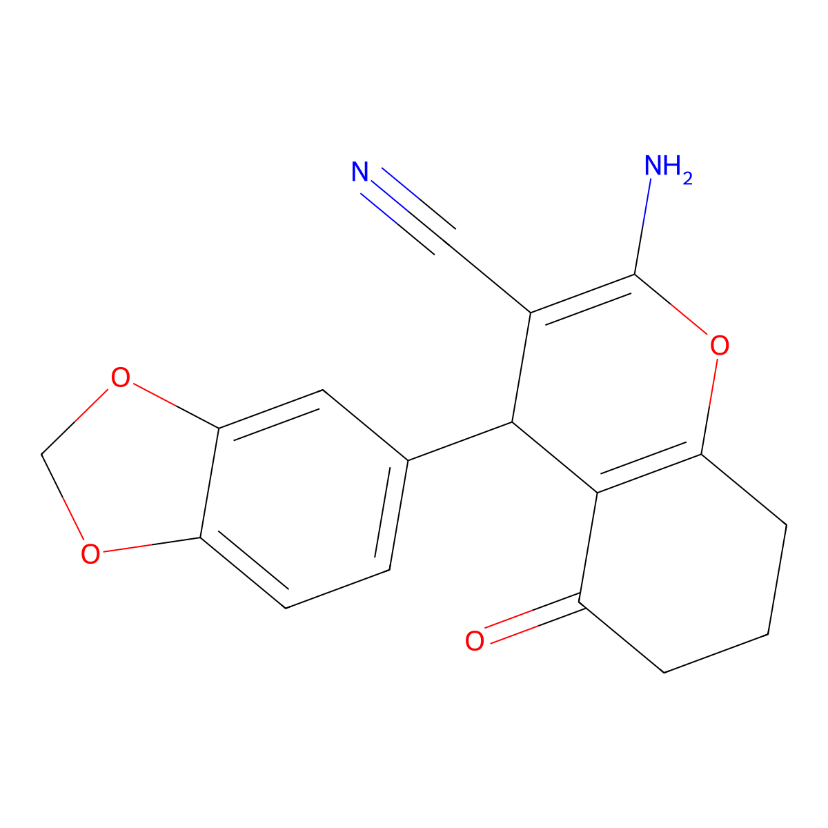 2-amino-4-(1,3-benzodioxol-5-yl)-5-oxo-5,6,7,8-tetrahydro-4H-chromene-3-carbonitrile molecular structure, CAS 304869-58-7