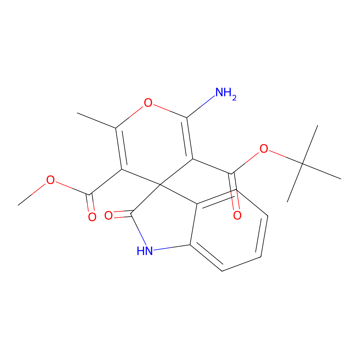 3'-Tert-butyl 5'-methyl 2'-amino-6'-methyl-2-oxospiro[indoline-3,4'-pyran]-3',5'-dicarboxylate molecular structure, CAS 304869-64-5
