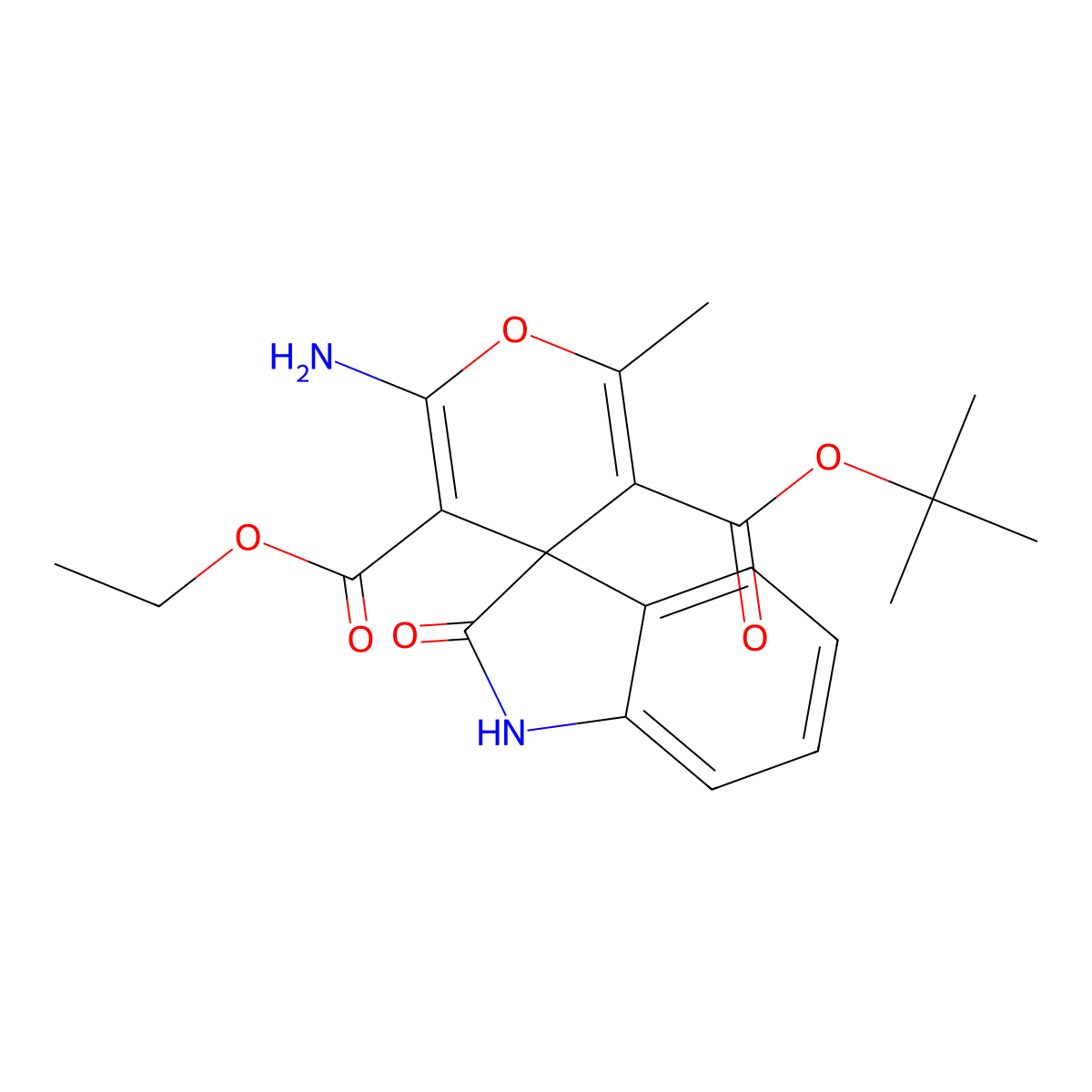 5'-Tert-butyl 3'-ethyl 2'-amino-6'-methyl-2-oxo-1,2-dihydrospiro[indole-3,4'-pyran]-3',5'-dicarboxylate molecular structure, CAS 304869-96-3