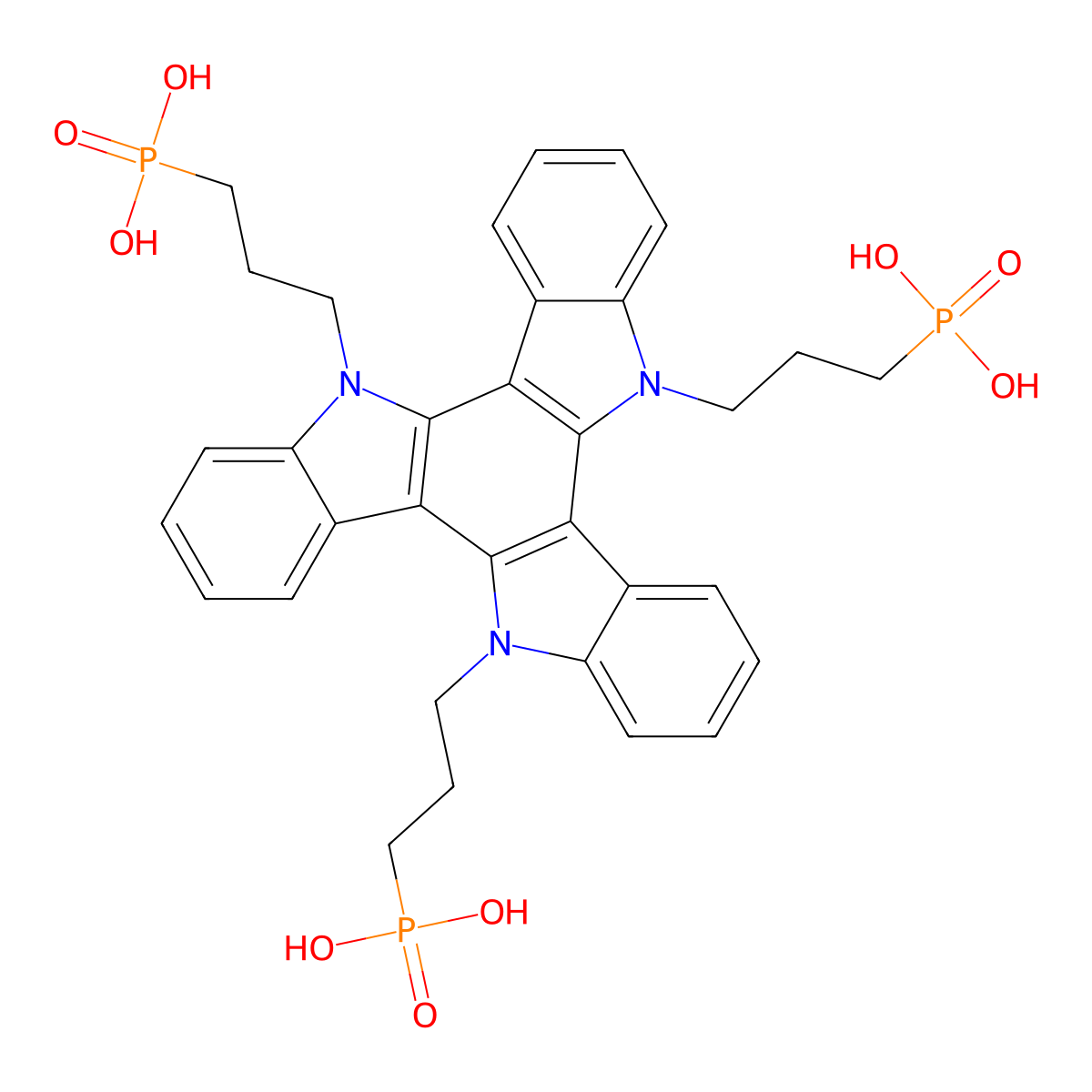 ((5H-Diindolo[3,2-A:3',2'-C]carbazole-5,10,15-triyl)tris(propane-3,1-diyl))tris(phosphonic acid) molecular structure, CAS 3048690-10-1
