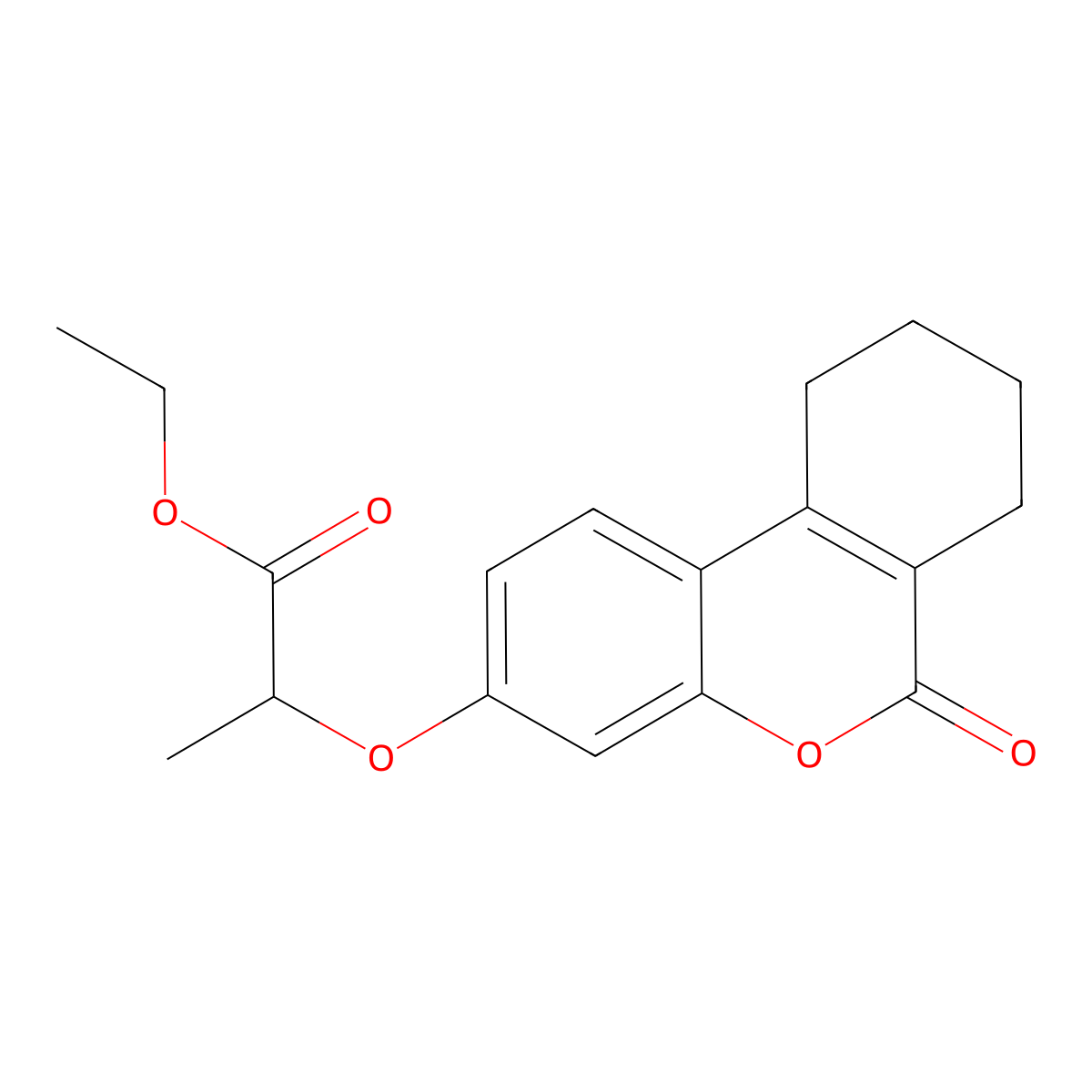 Ethyl 2-((6-oxo-7,8,9,10-tetrahydro-6H-benzo(C)chromen-3-YL)oxy)propanoate molecular structure, CAS 304870-76-6