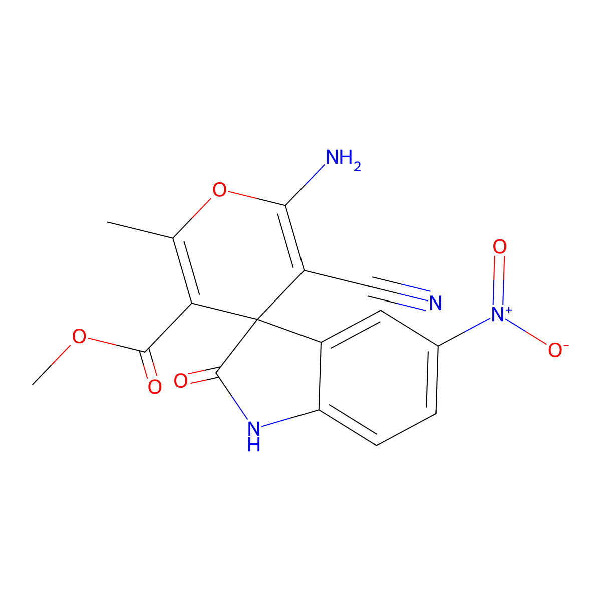 Methyl 2'-amino-3'-cyano-6'-methyl-5-nitro-2-oxospiro[indoline-3,4'-pyran]-5'-carboxylate molecular structure, CAS 304870-90-4