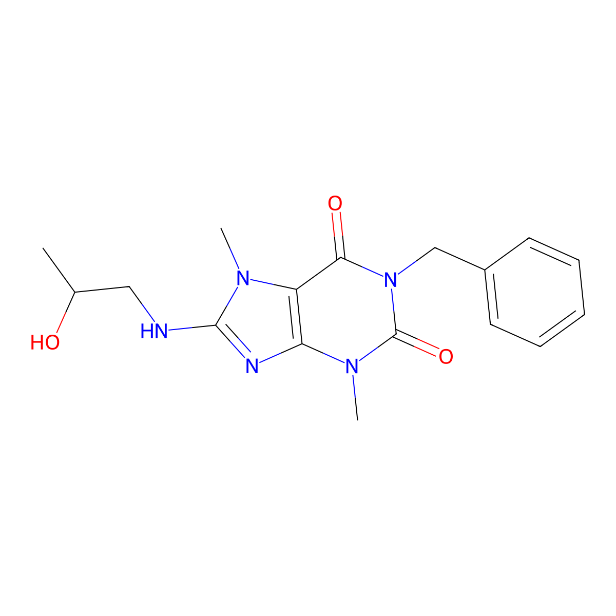 1-benzyl-8-((2-hydroxypropyl)amino)-3,7-dimethyl-1H-purine-2,6(3H,7H)-dione molecular structure, CAS 304870-93-7