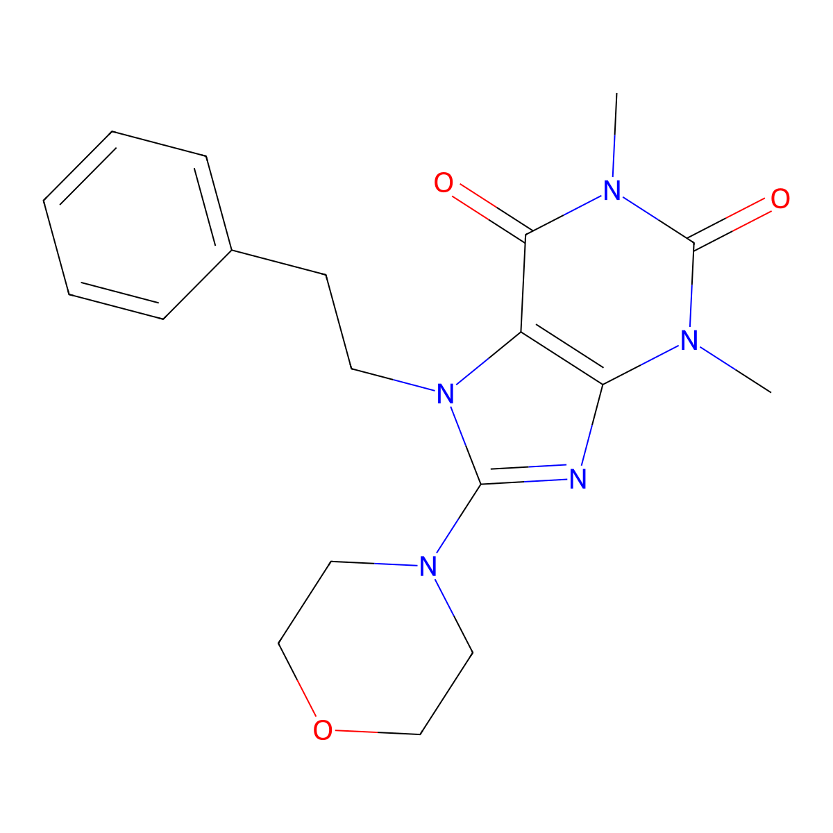1,3-Dimethyl-8-(4-morpholinyl)-7-(2-phenylethyl)-3,7-dihydro-1H-purine-2,6-dione molecular structure, CAS 304871-79-2
