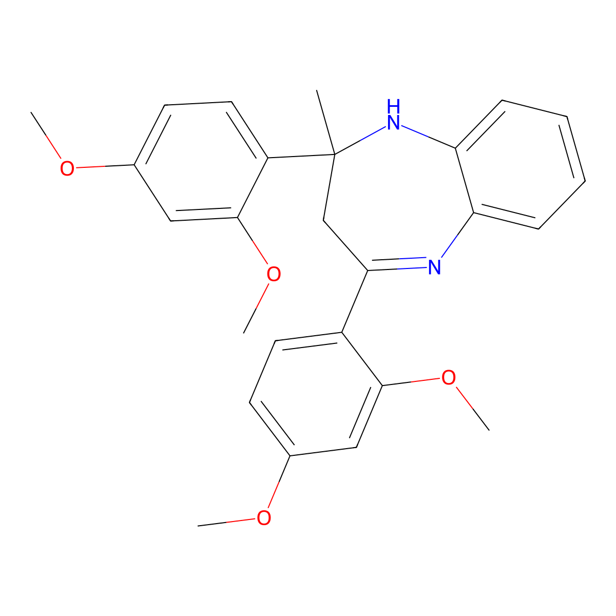 2,4-Bis(2,4-dimethoxyphenyl)-2-methyl-1,3-dihydro-1,5-benzodiazepine molecular structure, CAS 304872-11-5