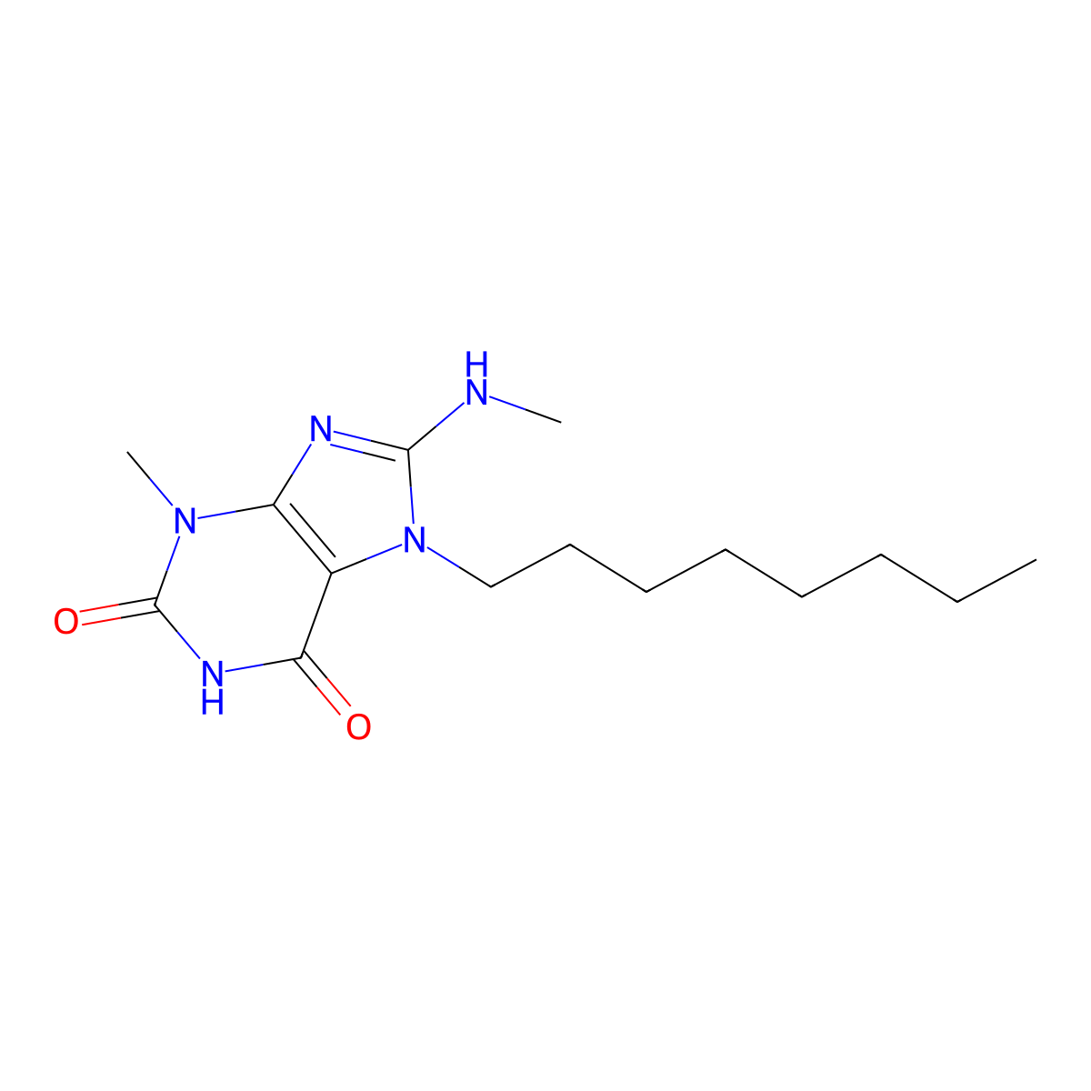 3-Methyl-8-(methylamino)-7-octylpurine-2,6-dione molecular structure, CAS 304872-53-5
