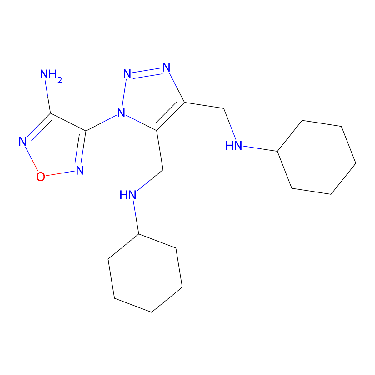 4-{4,5-bis[(cyclohexylamino)methyl]-1H-1,2,3-triazol-1-yl}-1,2,5-oxadiazol-3-amine molecular structure, CAS 304872-54-6