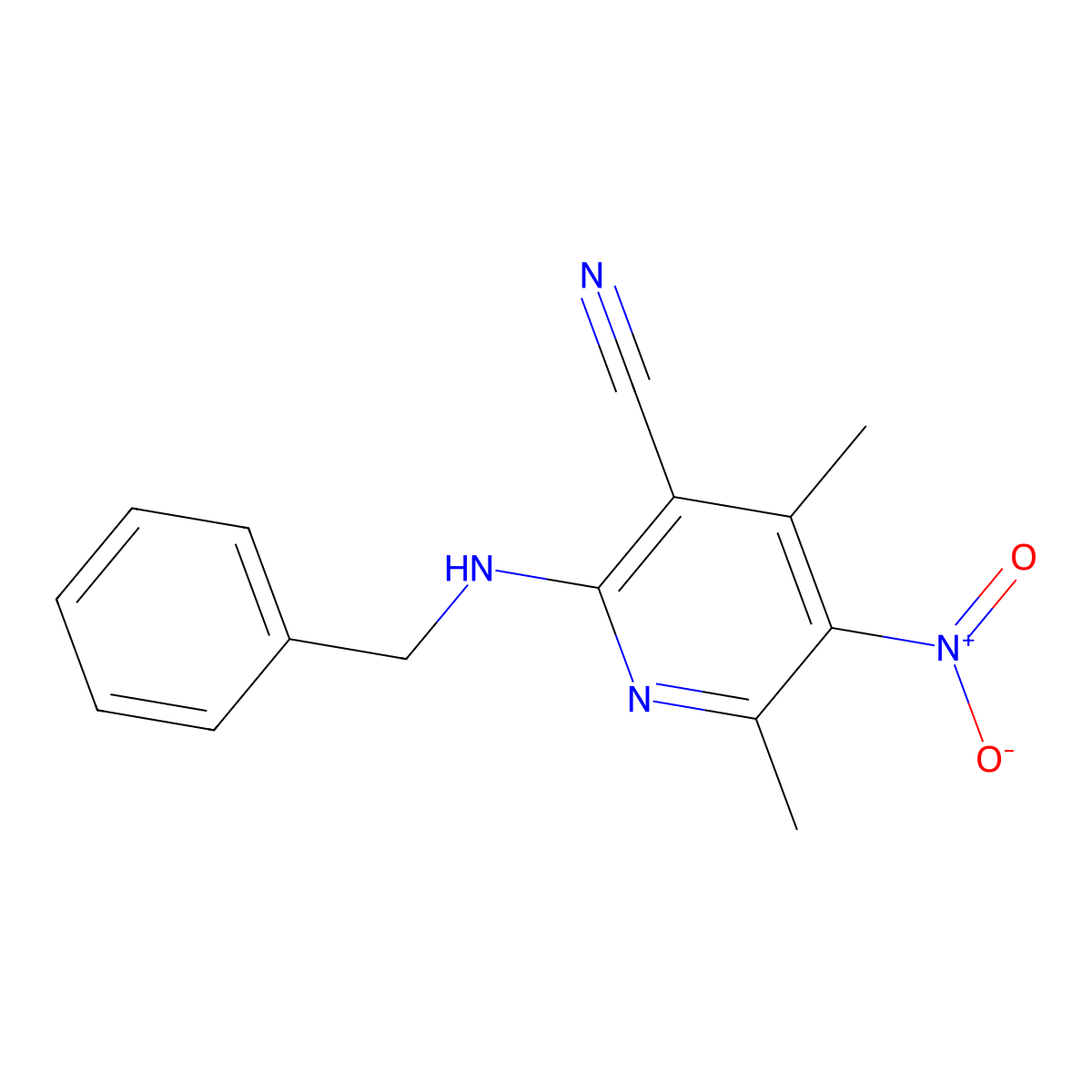 2-(Benzylamino)-4,6-dimethyl-5-nitropyridine-3-carbonitrile molecular structure, CAS 304872-94-4