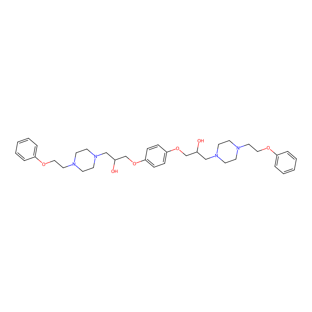 1-[4-[2-Hydroxy-3-[4-(2-phenoxyethyl)piperazin-1-yl]propoxy]phenoxy]-3-[4-(2-phenoxyethyl)piperazin-1-yl]propan-2-ol molecular structure, CAS 304873-10-7