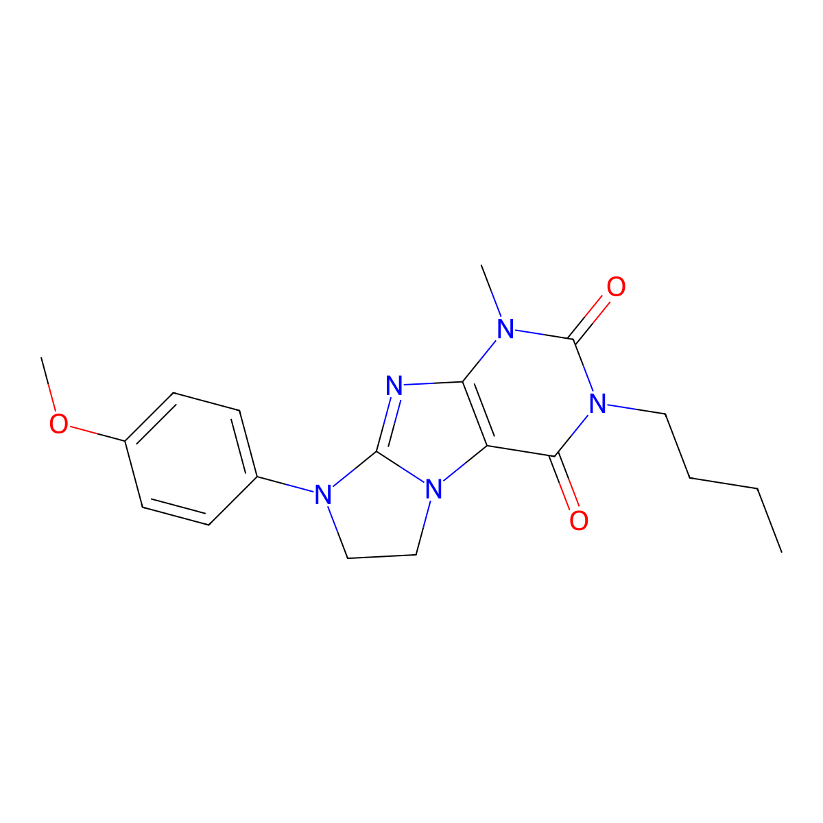 3-butyl-8-(4-methoxyphenyl)-1-methyl-7,8-dihydro-1H-imidazo[2,1-f]purine-2,4(3H,6H)-dione molecular structure, CAS 304873-28-7