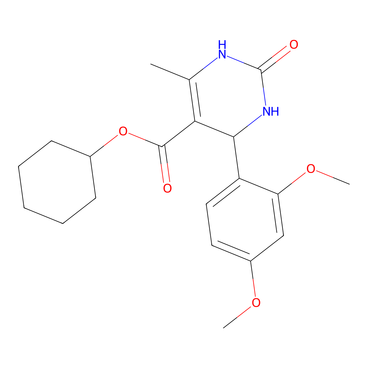 Cyclohexyl 4-(2,4-dimethoxyphenyl)-6-methyl-2-oxo-1,2,3,4-tetrahydropyrimidine-5-carboxylate molecular structure, CAS 304873-31-2