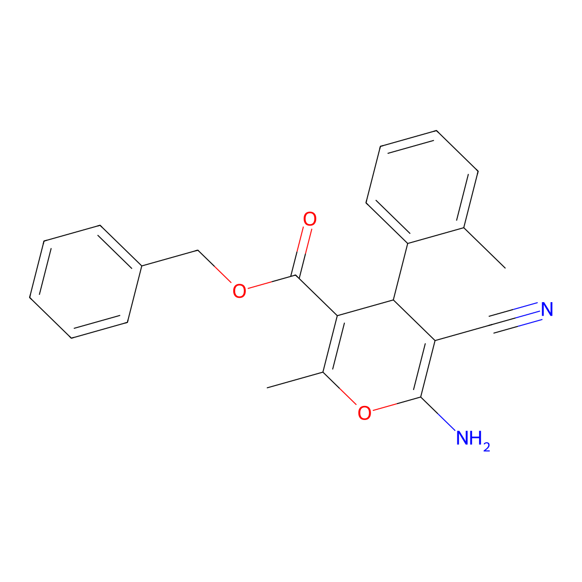 benzyl 6-amino-5-cyano-2-methyl-4-(2-methylphenyl)-4H-pyran-3-carboxylate molecular structure, CAS 304875-18-1