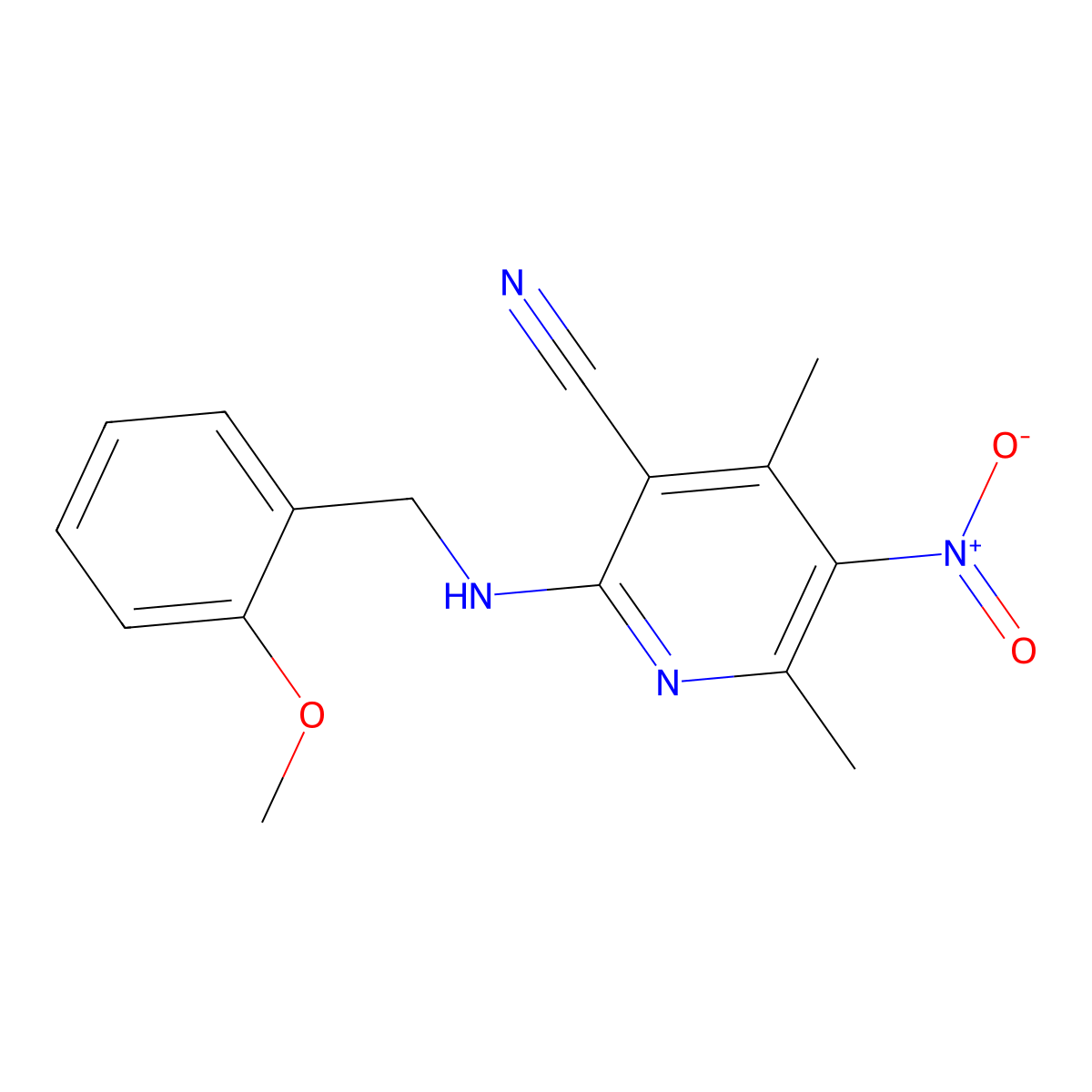 2-[(2-Methoxyphenyl)methylamino]-4,6-dimethyl-5-nitropyridine-3-carbonitrile molecular structure, CAS 304875-55-6