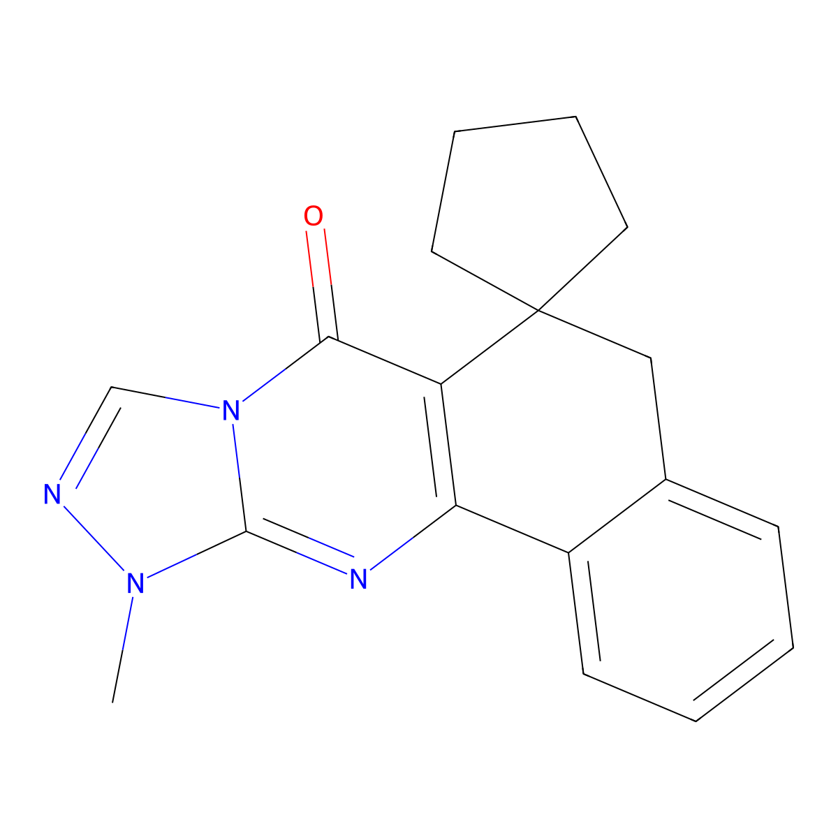 11-methyl-5H-spiro[benzo[h][1,2,4]triazolo[3,4-b]quinazoline-6,1'-cyclopentan]-7(11H)-one molecular structure, CAS 304876-46-8