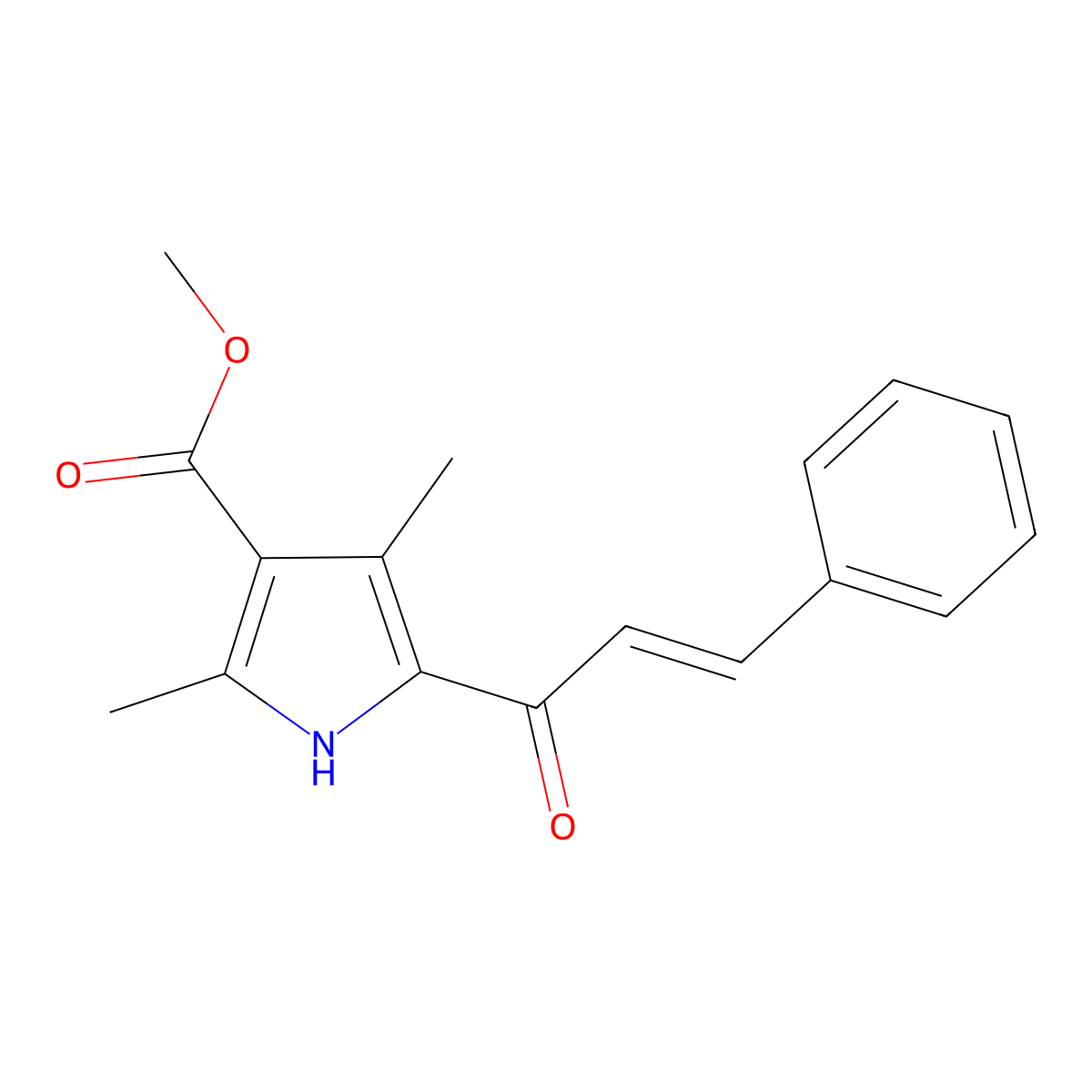 methyl 2,4-dimethyl-5-(3-phenylprop-2-enoyl)-1H-pyrrole-3-carboxylate molecular structure, CAS 304876-74-2