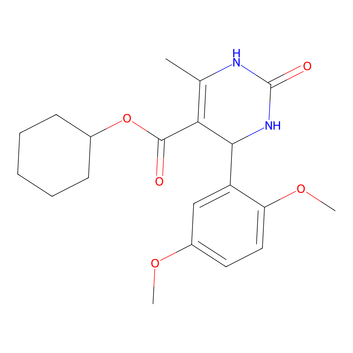 Cyclohexyl 4-(2,5-dimethoxyphenyl)-6-methyl-2-oxo-1,2,3,4-tetrahydropyrimidine-5-carboxylate molecular structure, CAS 304877-06-3