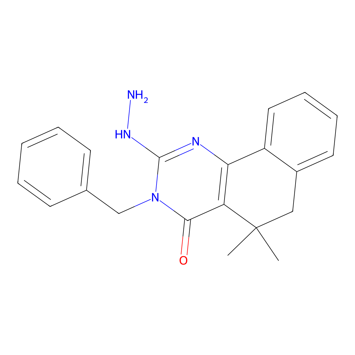 3-benzyl-2-hydrazinyl-5,5-dimethyl-6H-benzo[h]quinazolin-4-one molecular structure, CAS 304877-26-7