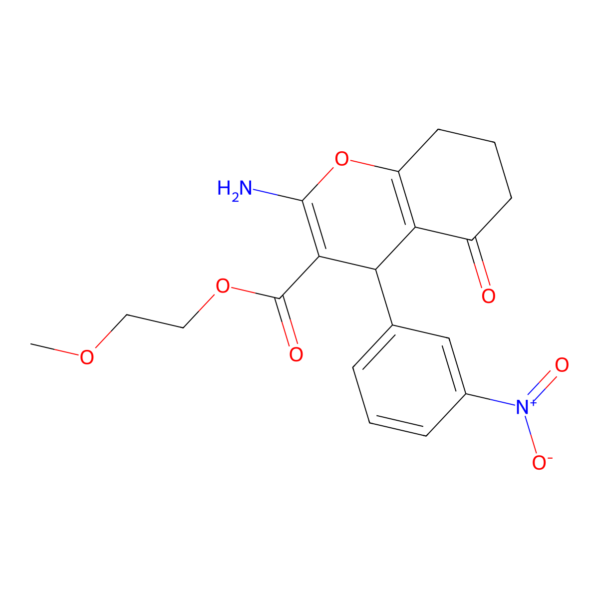 2-methoxyethyl 2-amino-4-(3-nitrophenyl)-5-oxo-5,6,7,8-tetrahydro-4H-chromene-3-carboxylate molecular structure, CAS 304877-46-1