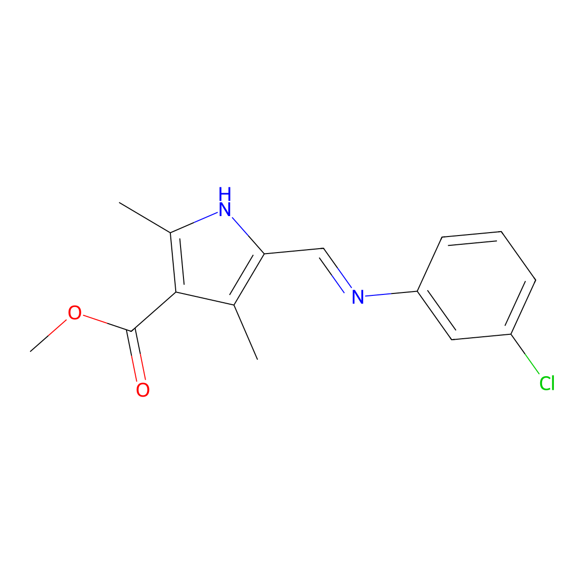 methyl 5-{(E)-[(3-chlorophenyl)imino]methyl}-2,4-dimethyl-1H-pyrrole-3-carboxylate molecular structure, CAS 304877-75-6