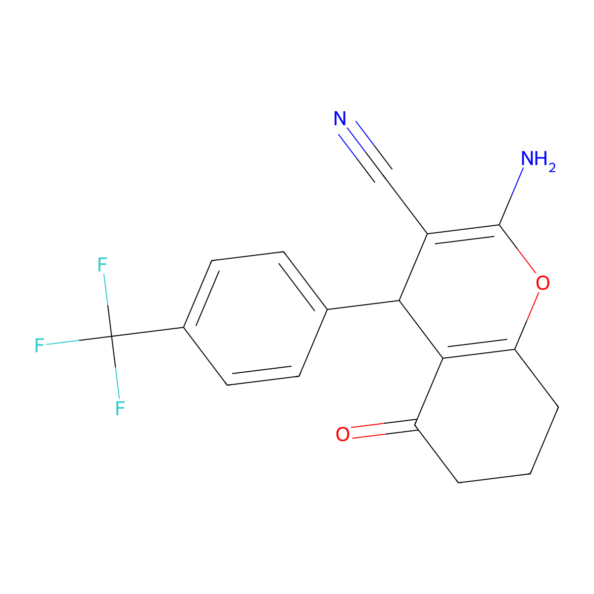 2-Amino-5-oxo-4-[4-(trifluoromethyl)phenyl]-4,6,7,8-tetrahydrochromene-3-carbonitrile molecular structure, CAS 304877-85-8